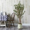 Nearly Natural 62-in Olive Artificial Tree in Floral Print Planter - 3 of 3