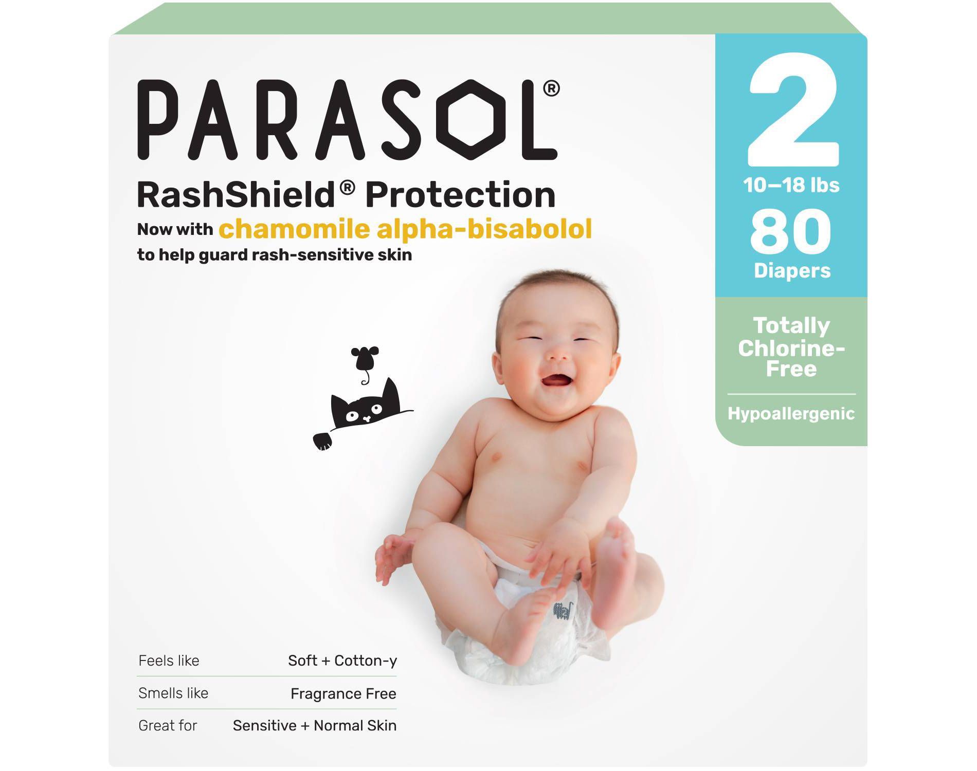 Parasol Chlorine-Free Diapers with RashShield Protection - Size 2 - 80ct