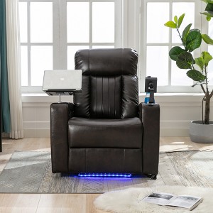 Power Recliner Chair Upholstered Accent Chair with USB Port, Storage Arms, Cupholders, Swivel Tray Table and Cell Phone Stand - ModernLuxe - 1 of 4