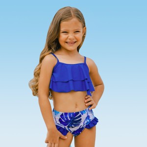 Girls' Ruffle Bikini Set with Tropical Print - Cupshe - 1 of 4