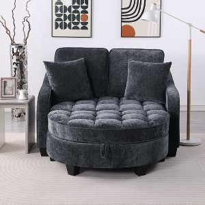 GDFStudio Flavia Modern 51'' Detachable 2-Seater Corduroy Upholstered Chaise Lounge Sofa with Storage Ottoman - 1 of 4