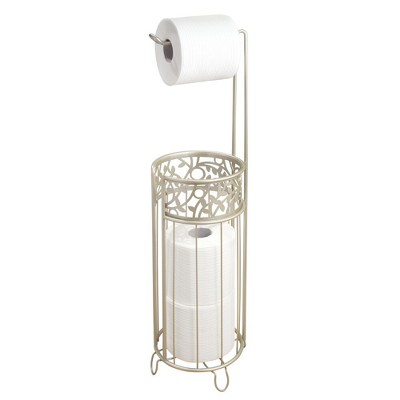 iDESIGN Vine Free Standing Toilet Paper Holder Satin Silver: Elegant Steel Construction, 6.3"W x 24.9"D