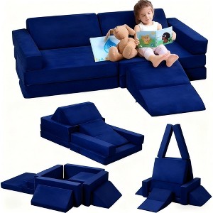 Coucheta 12-Piece Modular Kids Sofa - Soft Foam Building Blocks for Creative Play, Cuddly Cord Fabric, Multiple Colors (Gray, Blue & Pink) - 1 of 1