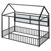Twin Size Metal House Bed Frame with Fence and Shelves - 4 of 4