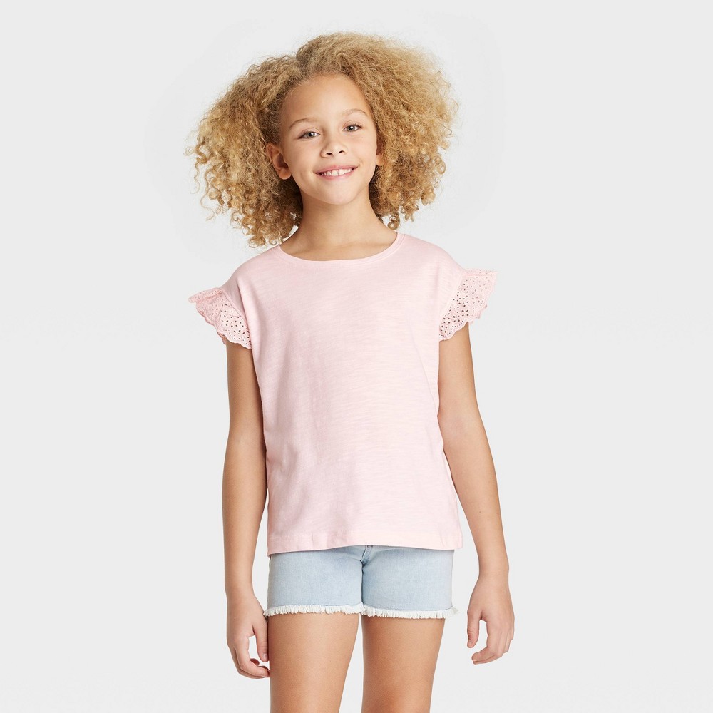 Girls' Short Sleeve Eyelet T-Shirt - Cat & Jack Soft Pink Size 8 