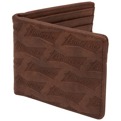 Adult Budweiser Brown Bifold Wallet AOP Bowtie Deboss with ID Window