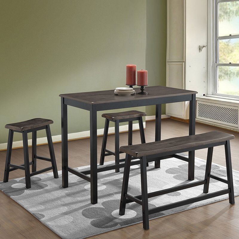 Costway 4 Pcs Solid Wood Counter Height Table Set w/ Height Bench & Two Saddle Stools, 4 of 6