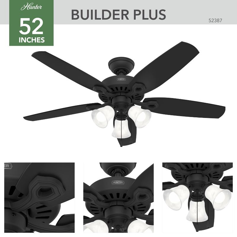 52&#34; Builder Ceiling Fan (Includes LED Light Bulb) Black - Hunter Fan, 2 of 12