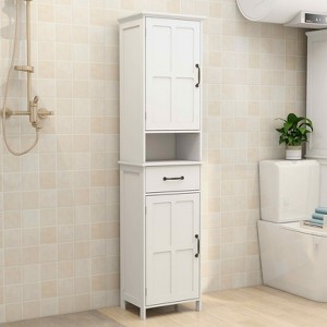 MAYEERTY Double-Door Narrow Tall Slim Cabinet, Freestanding Storage Unit with Enclosed Space for Hallway Bathroom - 1 of 4