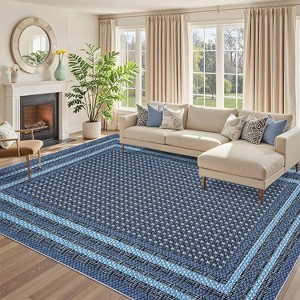 Washable Braided Printed Area Rug, Non Slip Low Pile Foldable Carpet, Soft Thin Stain Resistant Mat for Living Room Bedroom Kitchen - 1 of 4