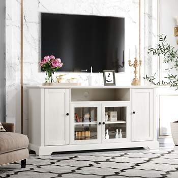 TV Stand for TV up to 65in with 2 Tempered Glass Doors, Adjustable Panels Open Style Cabinet, Sideboard-ModernLuxe