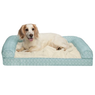 Furhaven Plush Fur & Diamond Print Nest-top Cooling Gel Sofa Dog