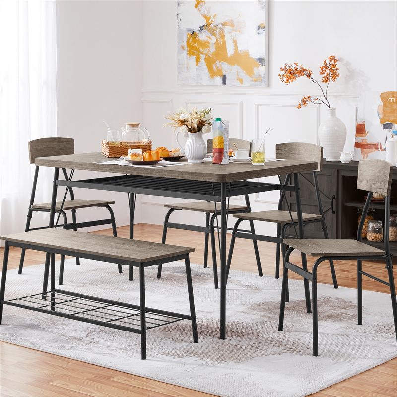 Yaheetech Farmhouse Space-Saving 6 Piece Dining Table Set with 2 Storage Racks for Kitchen, 3 of 9