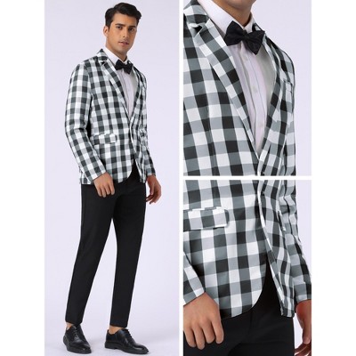 INSPIRE CHIC Men's Regular Fit Contrast Color Gingham Plaid Blazer Black White X-Large — фото 4
