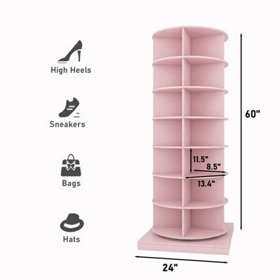 Pink 7-Tier Rotating Shoe Rack Tower for 28 Pairs