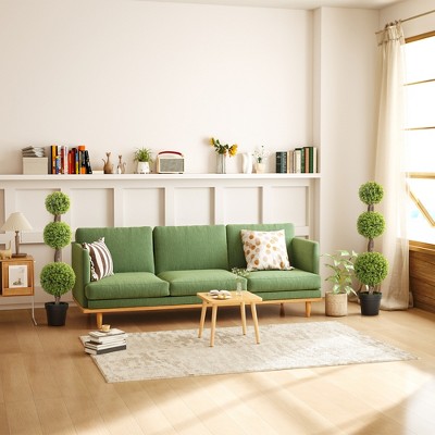 Set of 2 Green Plastic Boxwood Topiary Trees in Black Pots