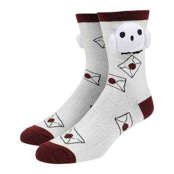 Harry Potter Hogwarts Letters Womens White Casual Crew Socks With 3D Hedwig Attachment