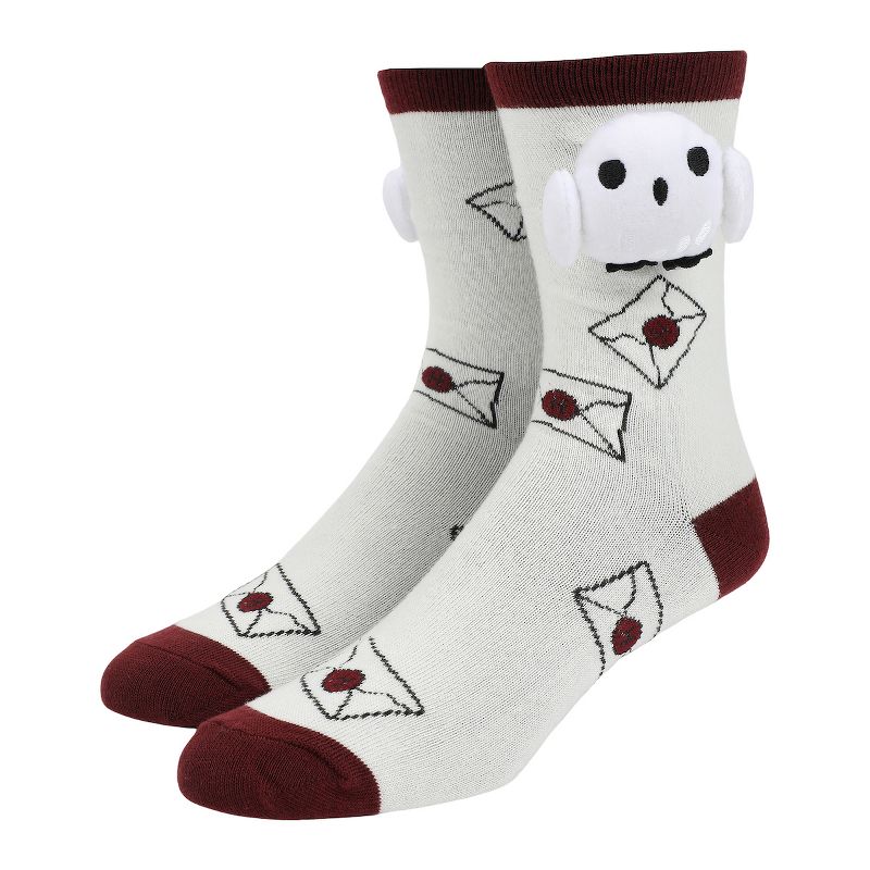 Harry Potter Hogwarts Letters Womens White Casual Crew Socks With 3D Hedwig Attachment, 1 of 5