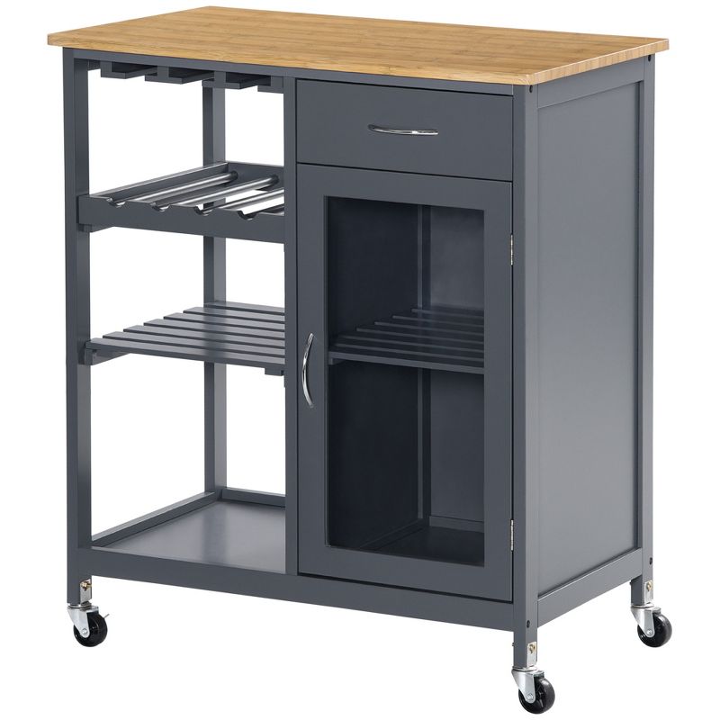 HOMCOM Utility Kitchen Cart, Rolling Kitchen Island Storage Trolley with Rack, Shelves, Drawer and Cabinet, 4 of 7