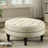 Kumasinova Retro Coffee Table Ottoman with Nailhead Trim,Luxury Round Tufted Ottoman with Eucalyptus Wood Legs for Living Room,Home Decor,Beige - 2 of 4
