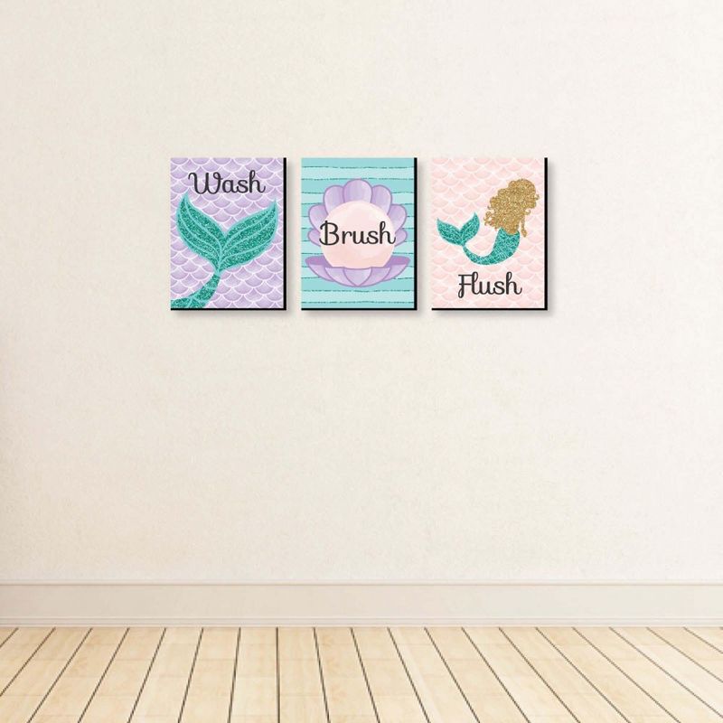 Big Dot of Happiness Let's Be Mermaids - Kids Bathroom Rules Wall Art - 7.5 x 10 inches - Set of 3 Signs - Wash, Brush, Flush, 4 of 9