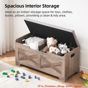 Entryway 23.6"/39" Storage Bench, Retro Wooden Storage Chest with 2 Safety Hinges, Loads 300 lb, Storage Ottoman Bench - 1 of 4