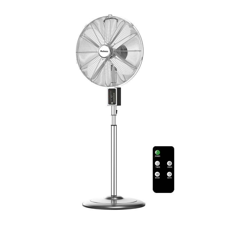 Holmes 16&#34; Digital Oscillating 3-Speed Metal Stand Fan with Remote Control Chrome, 1 of 10