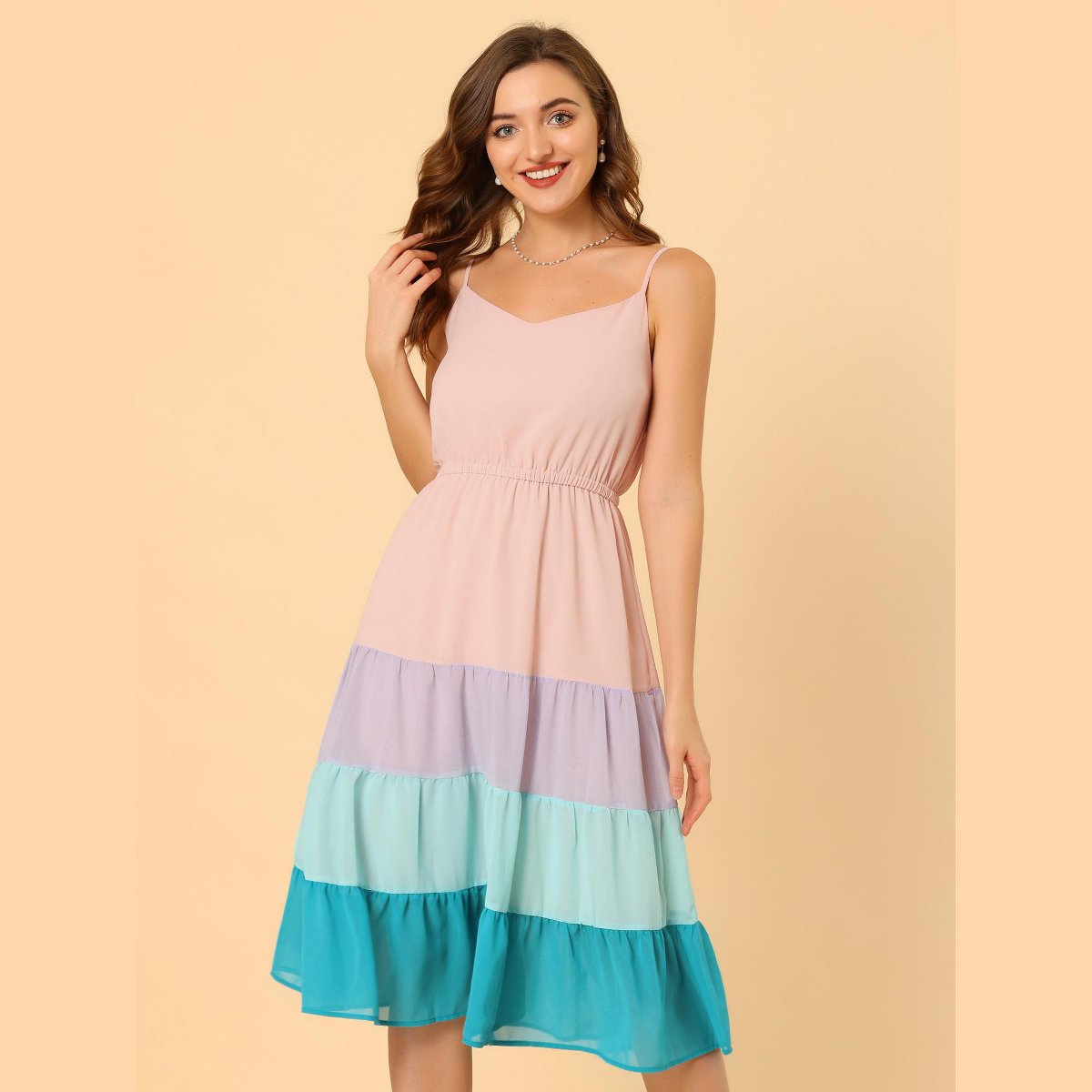Женские платья INSPIRE CHIC Women's Summer Spaghetti Strap Flowy Swing Chiffon Midi Dress X-Small Pink — фото 2