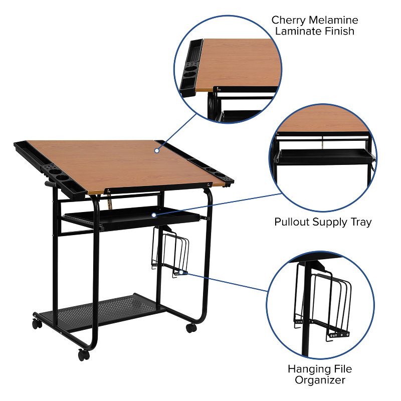 Emma and Oliver Adjustable Drawing and Drafting Table with Dual Wheel Casters, 3 of 11