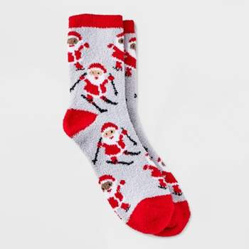 Women's Skiing Santa Cozy Holiday Crew Socks - Wondershop™ Gray/Red 4-10