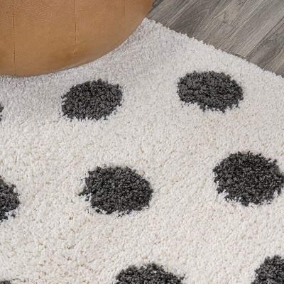Mid-Century Ivory and Black Polka Dot Shag Rug 2'x10'