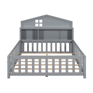 TiramisuBest Full-size Montessori Floor Bed with Bookcases and Blackboards - Grey Plywood Design - 1 of 4