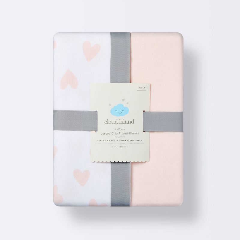 Jersey Fitted Crib Sheet - Pink Hearts and Solid Pink - 2pk - Cloud Island&#8482;, 5 of 8