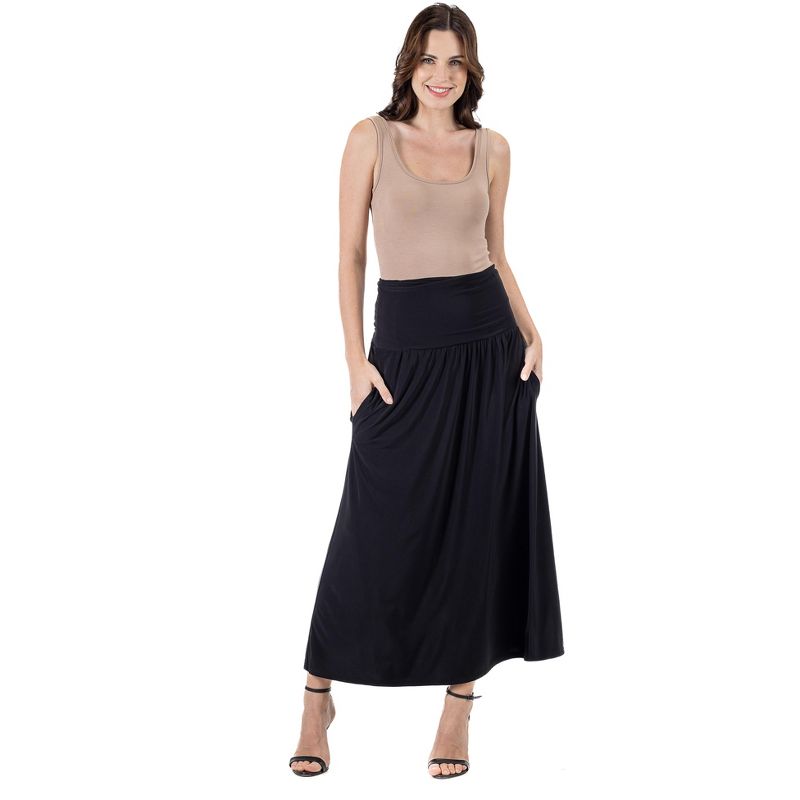 24seven Comfort Apparel Womens Foldover Maxi Skirt With Pockets, 4 of 7