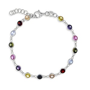 Girls' Multicolored Bezel Set CZ Bracelet Sterling Silver - In Season Jewelry - 1 of 4