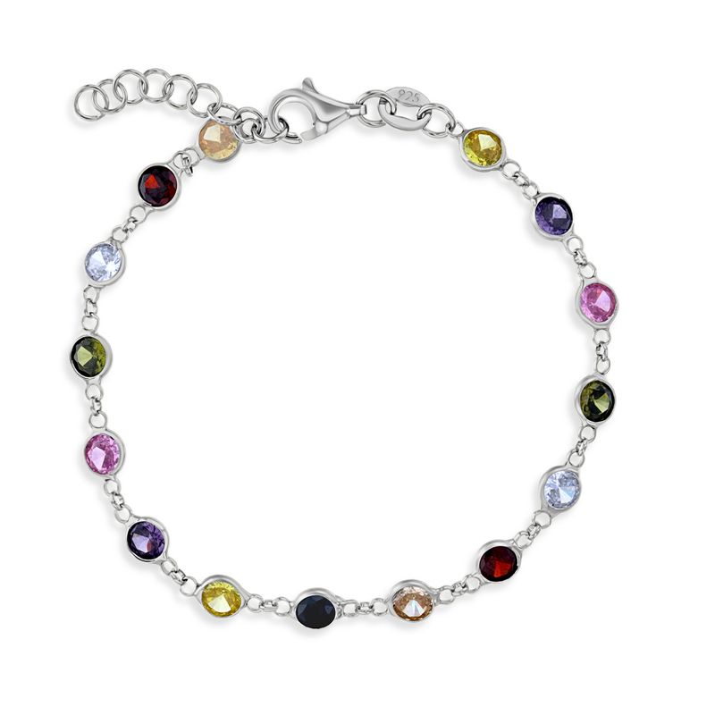 Girls' Multicolored Bezel Set CZ Bracelet Sterling Silver - In Season Jewelry, 1 of 4