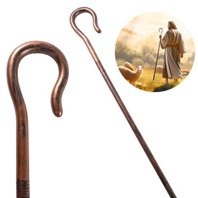 Halloween Cane Prop Shepherd Staff Crooked Walking Cane Shepherd's Costume Crook Staff Wood Walking Stick Handle Costume Accessory Dress Up Party