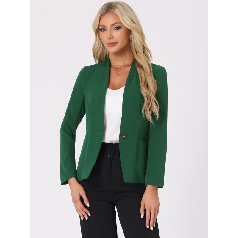 Allegra K Women's Solid Stand Collar Buttoned Long Sleeve Casual Blazer, 3 of 6
