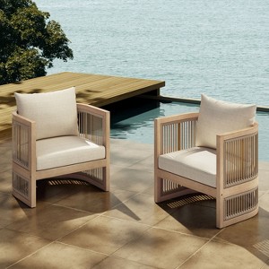 Christopher Knight Home Bonita Outdoor Rope Weave Acacia Wood Club Chair with Cushions, Light Teak/Beige - 1 of 4