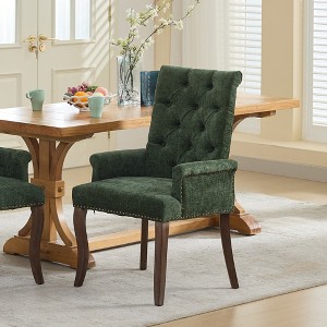 KWPZQEB Modern Dining Chairs, Chenille Upholstered Dining Room Chair with Armrest & Solid Wood Legs, Tufted Kitchen Chair for Dining Room - 1 of 4
