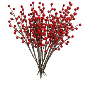 Aoibox 12pcs Artificial Red Berry Flower Stems 13.5 inch Waterproof Burgundy Branches for Christmas Wreath Holiday Home Wedding Decor - 1 of 4