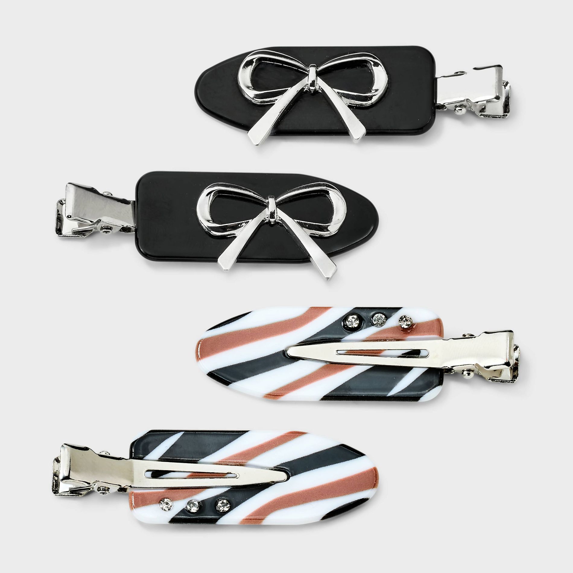 Bow & Zebra Print Creaseless Hair Clip Set 4pc - Wild Fable™ Multi