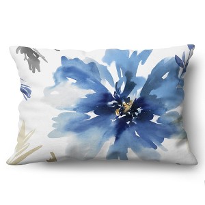 Americanflat Floral Rectangular Throw Pillow with Premium Polyester - White and Indigo - 1 of 4
