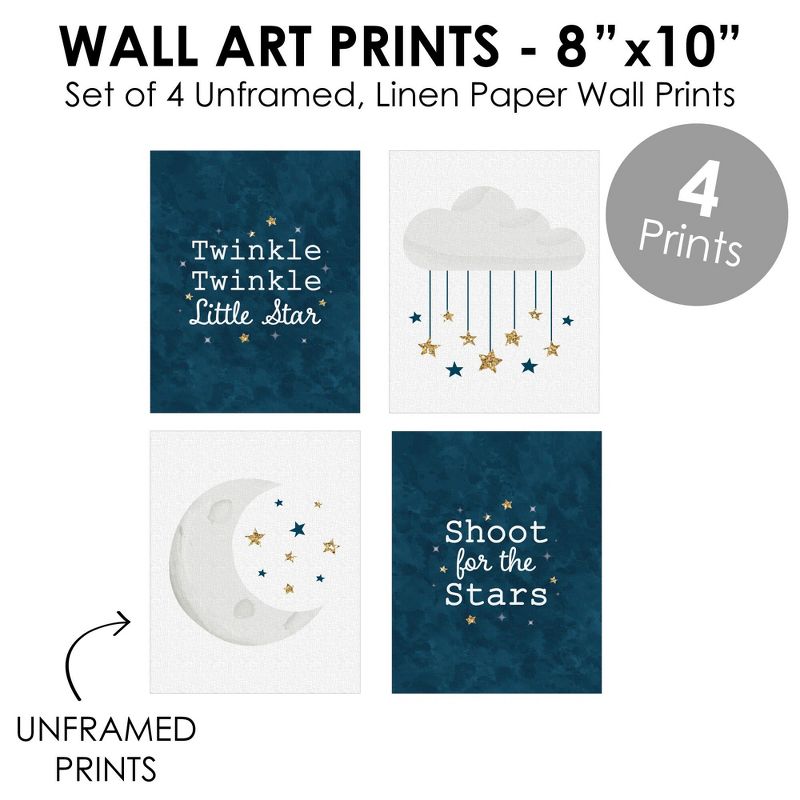 Big Dot of Happiness Twinkle Twinkle Little Star - Unframed Moon & Cloud Nursery and Kids Room Linen Paper Wall Art - Set of 4 Artisms - 8 x 10 inches, 5 of 8