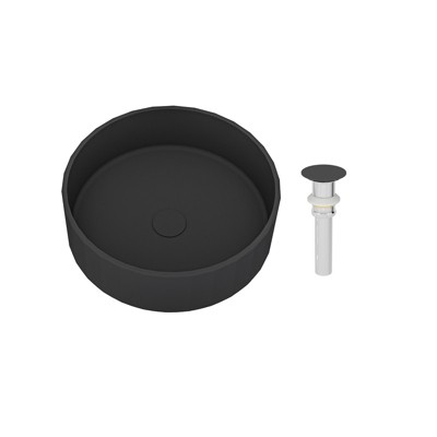 CASAINC 17'' Round Concrete Bathroom Vessel Sink with Drainer, Black Earth