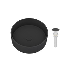 CASAINC 17'' Round Concrete Bathroom Vessel Sink with Drainer, Black Earth - 1 of 4