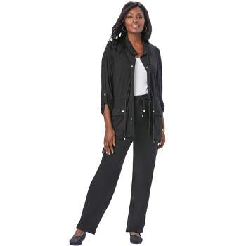  Roaman's Women's Plus Size Three-Piece Beaded Pant Suit - 14 W,  Black : Clothing, Shoes & Jewelry