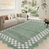 Modern Bordered Living Room Rugs 8x10 Large Scalloped Accent Rugs with Non-Slip Backing, Foldable Geometric Print Floor Mat, Washable Indoor Carpet - 2 of 4