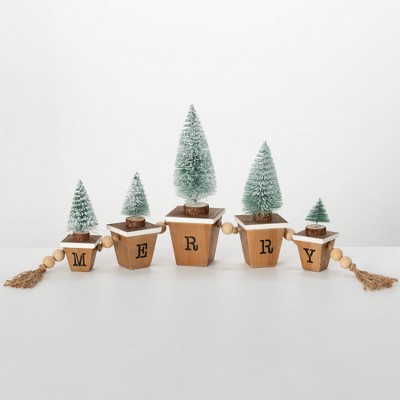 34.75"L Sullivans Christmas Bottle Brush Tree Block Set  Multicolor