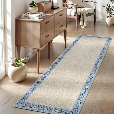 Area Rugs for Living Room Bedroom Modern Floral Bordered Rug Non-Slip Low Pile Accent Carpet Soft Foldable Rug Home Decor